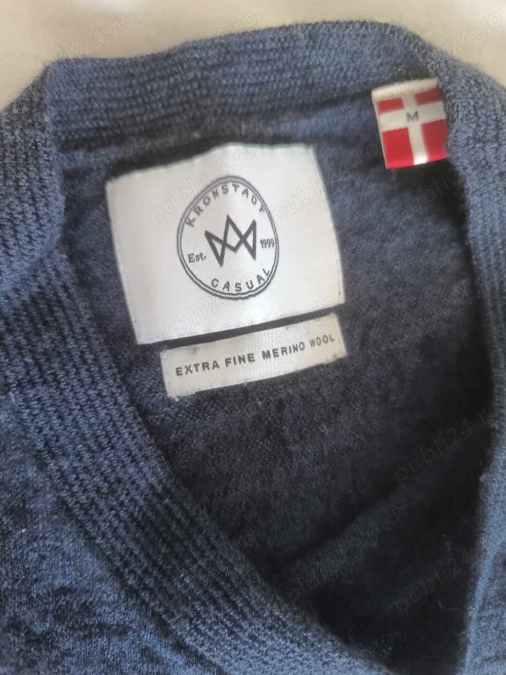 Kronstadt Men's Navy Blue 100% Merino Wool Knit Long Sleeve