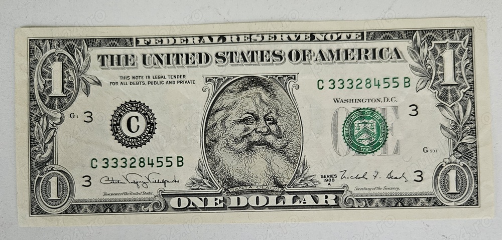 Bagnota de one dolar, USA - Santa Claus. 