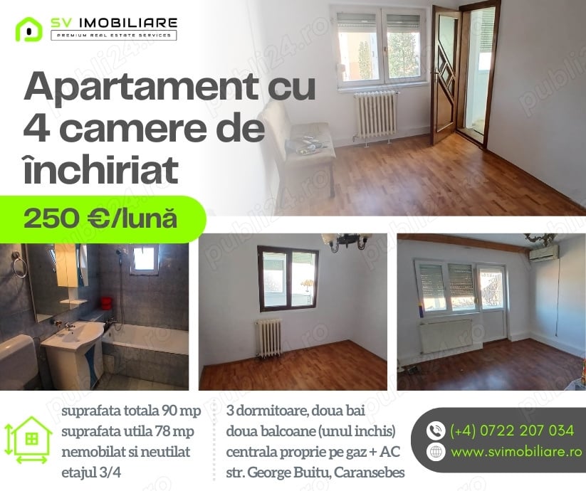 Apartament 4 camere de inchiriat in Caransebes