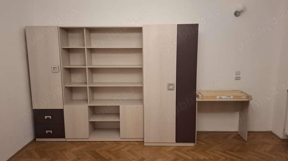 Set mobilier dormitor beige bej dulap haine si biblioteca