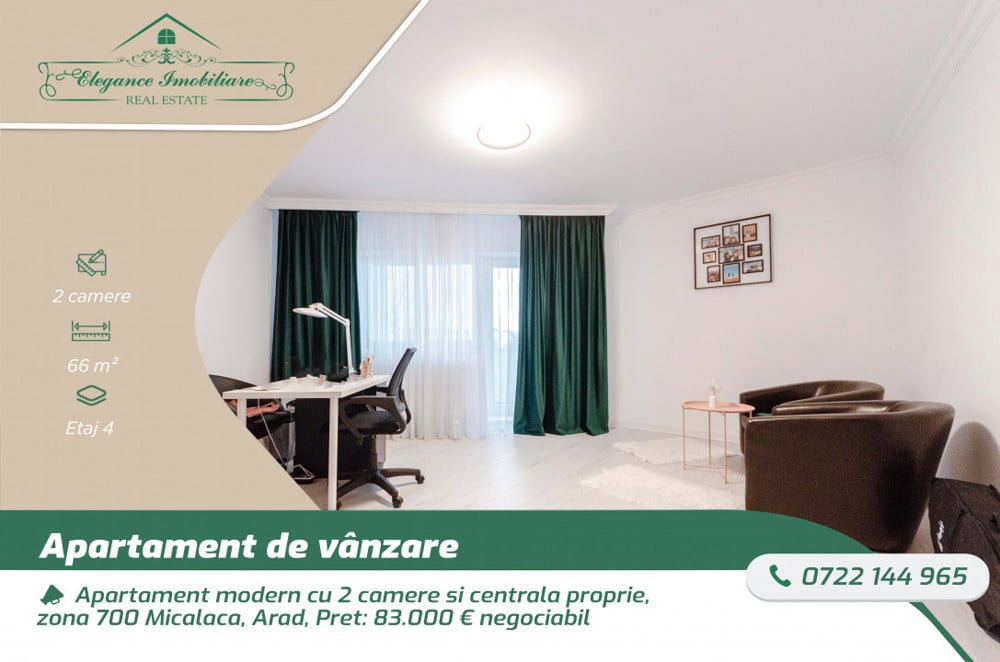 Apartament modern cu 2 camere si centrala proprie, zona 700 Micalaca, Arad