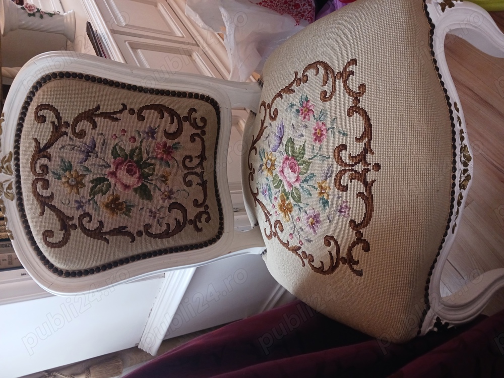 Set scaune cu tapiterie goblen manuala 