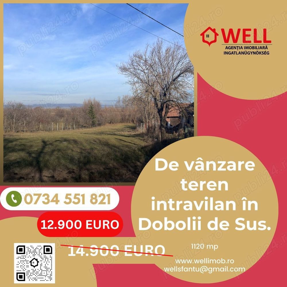 Teren intravilan de vânzare în Dobolii de Sus!