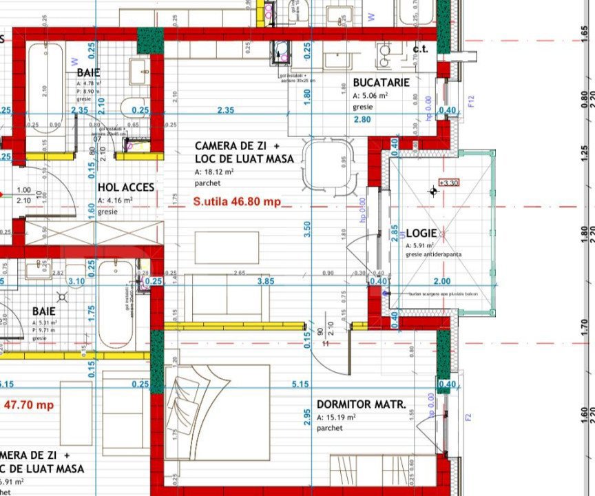 Apartament cu 2 camere, finisat, 47 mp utili, etaj I, zona Eroilor