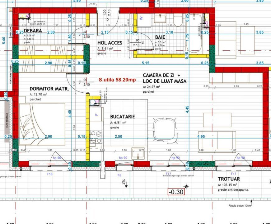 Apartament cu 2 camere, finisat, 58 mp utili, parter inalt, zona Eroilor