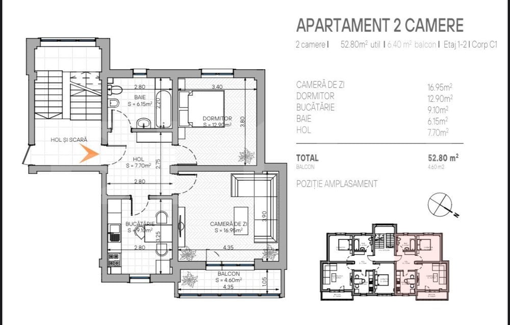 Apartament 2camere Schitul Duca, rate direct la dezvoltator