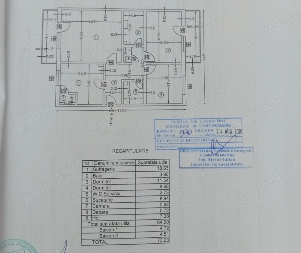 Apartament 3 camere , 73 mp , Slobozia