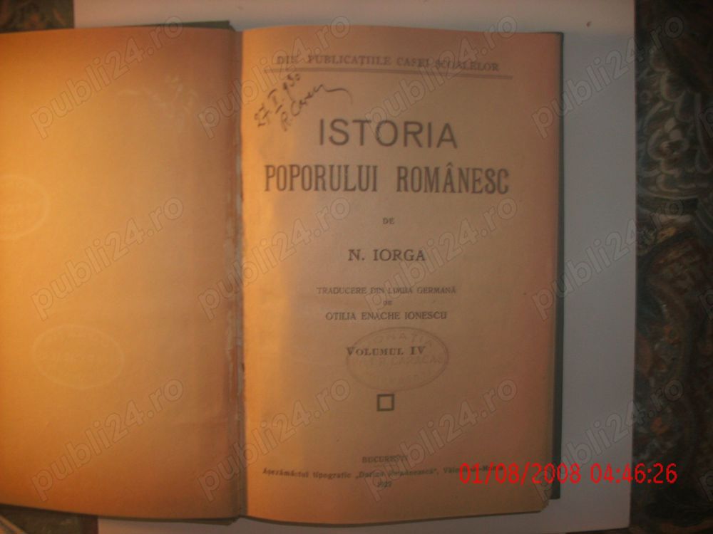 Istoria  Poporului  Romanesc de N. Iorga. Vol, II, III, IV.