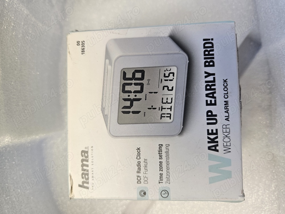 Ceas de birou si masa, Hama Cube DCF, digital, patrat, alarma, lumina