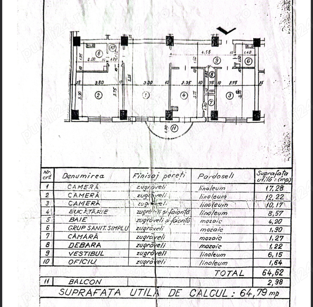 Apartament 3 camere, 64 mp, Crangasi, pregătit pentru mutare.