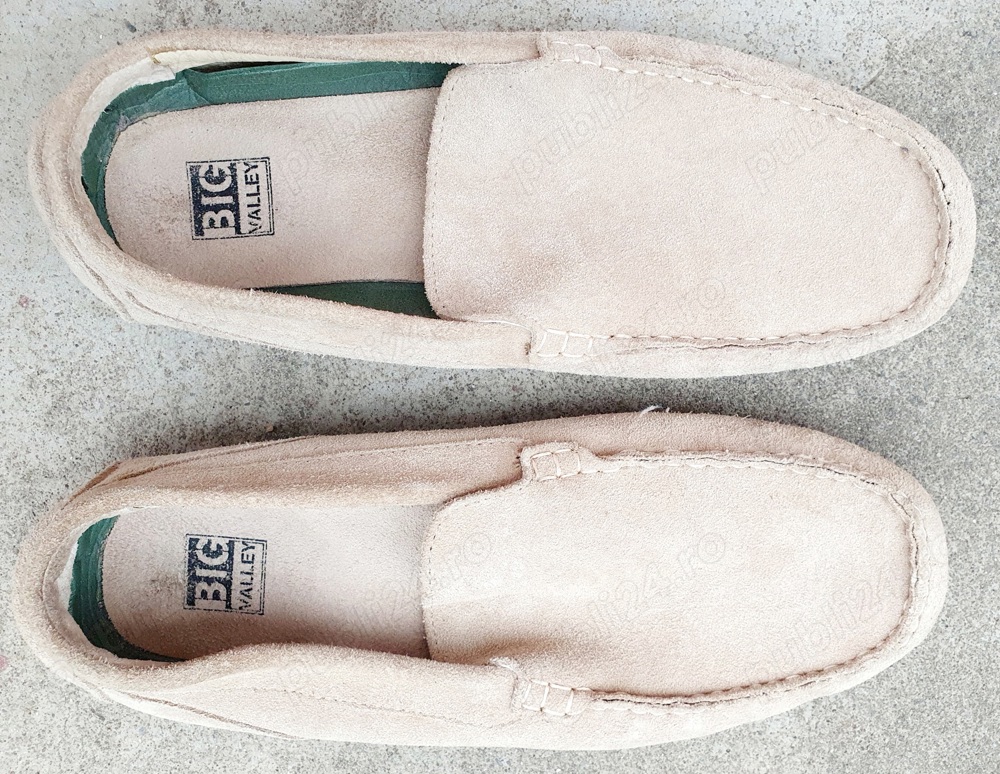 Pantofi de vara Big Valley marinea 43, loafers crem, din piele intoarsa groasa, interior din piele