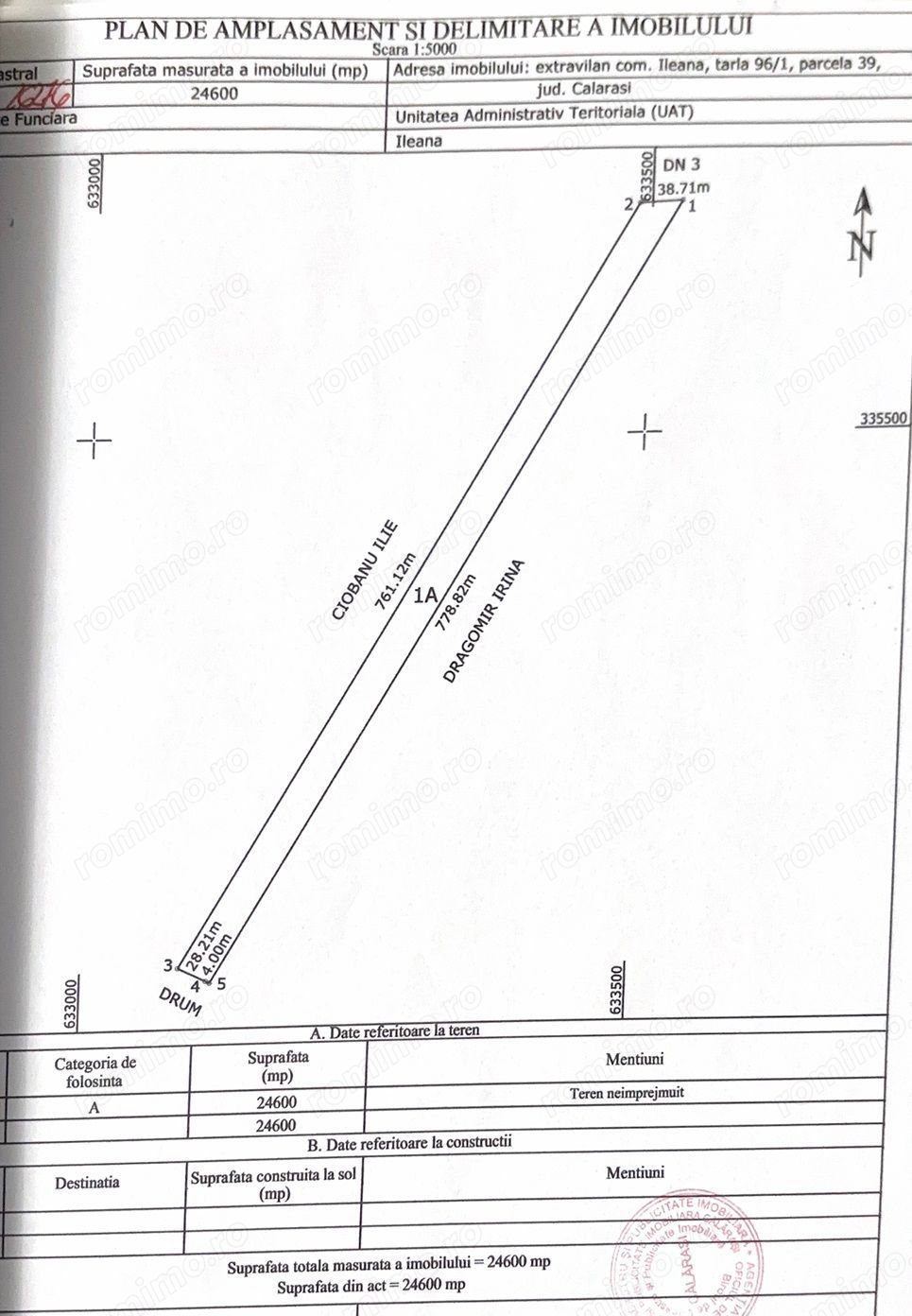 Teren extravilan Ileana Calarasi 2,46Ha ( 24600mp) iesire la DN3