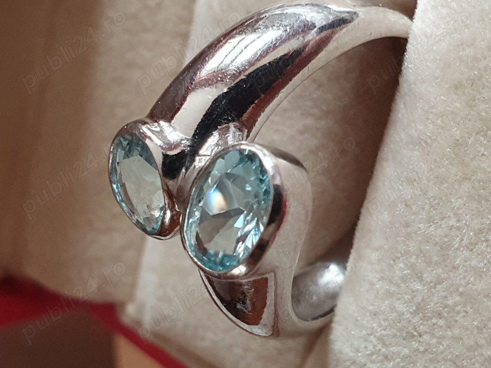 Inel unicat You and Me aur masiv cu aquamarin acvamarin natural