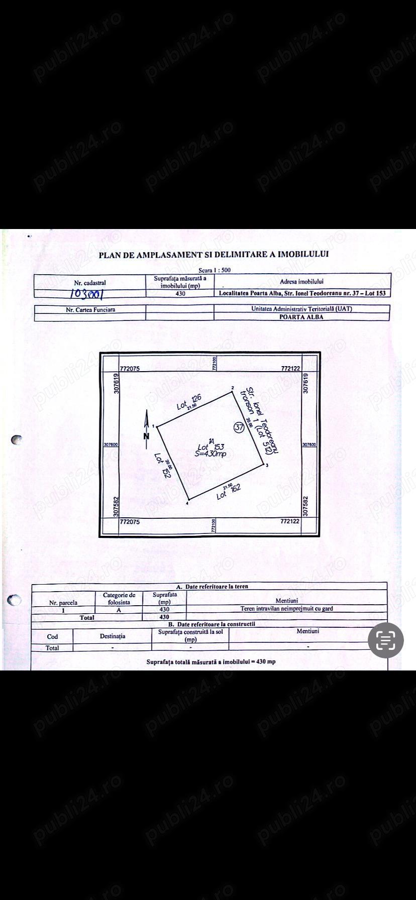 Teren intravilan de vânzare Poarta Albă