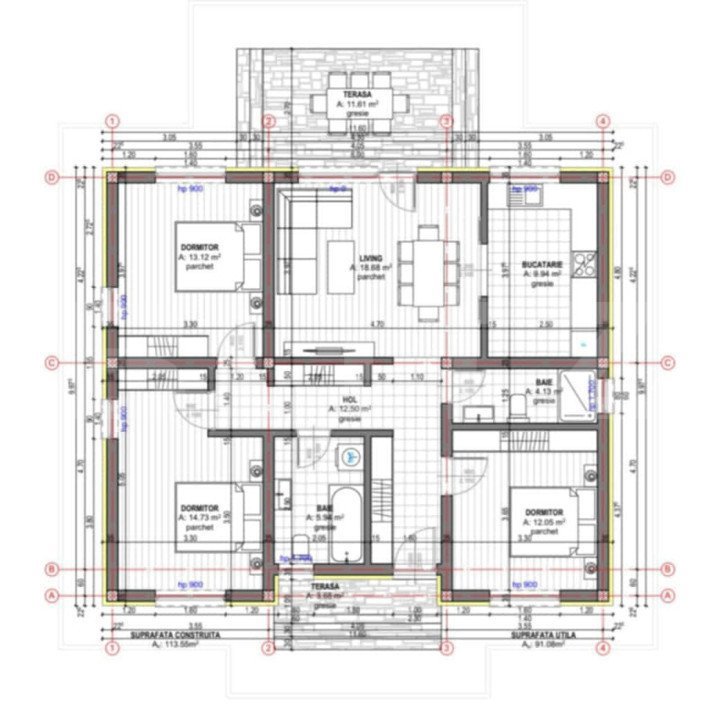 Casa parter, 4 camere, 91mp utili, Stupini