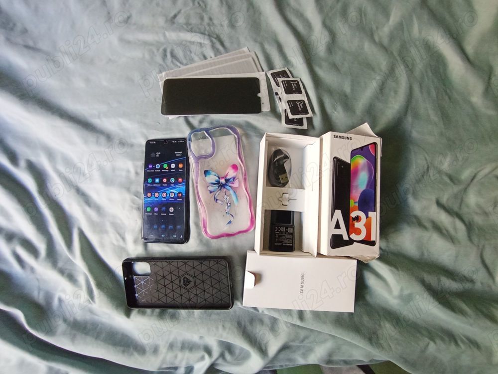 Pachet Complet: Telefon Samsung Galaxy A31 +2 Huse +5 Folii+Incarcator
