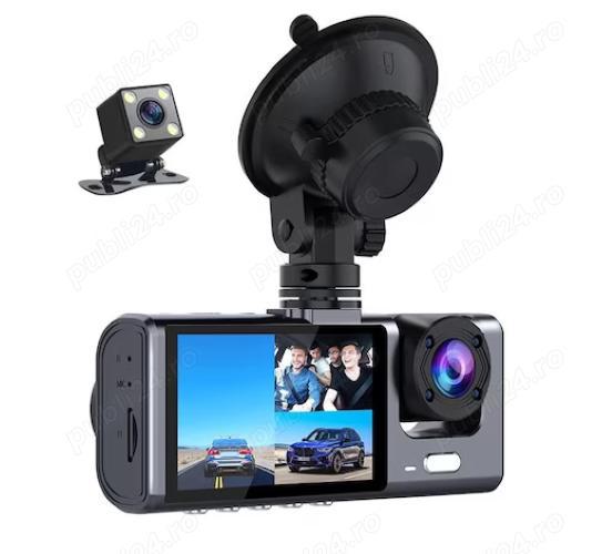 Camera Auto DVR Triplu, Camera Marsarier, Full HD, vedere nocturna, rezolutie de 1080p, inregistrare