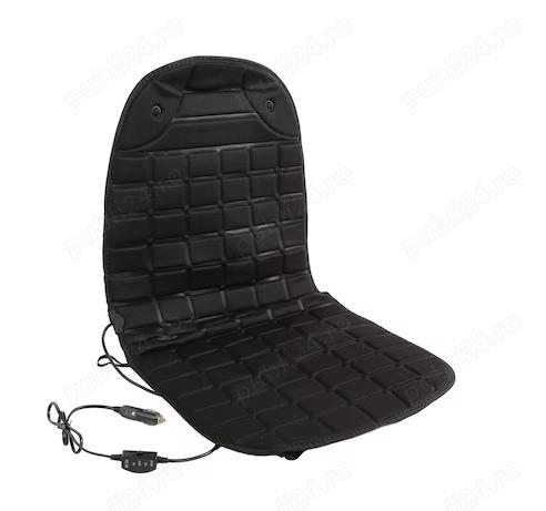 Husa scaun auto cu 2 trepte de incalzire, 100x48 cm, intrerupator ON/OFF, negru