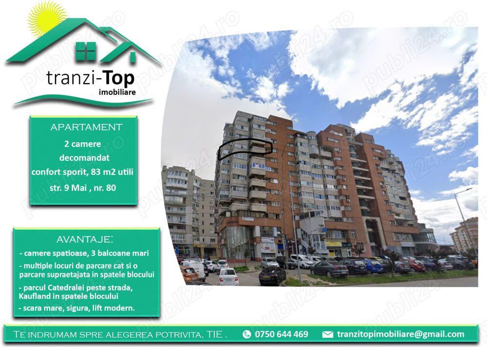 Apartament decomandat confort sporit, 83 m2, str. 9 Mai 80 