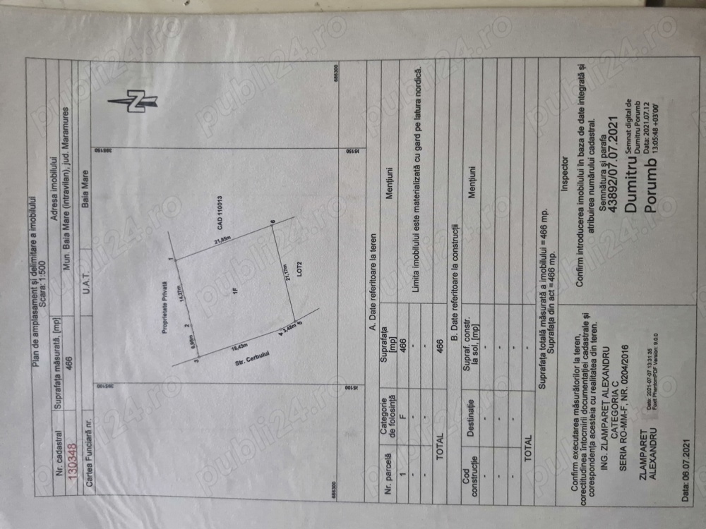 vand teren intravilan 466 mp