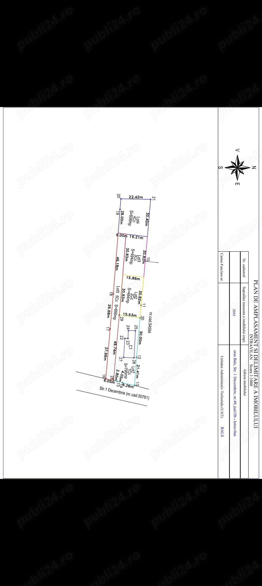Vand teren parcelat str 1 decembrie Bals