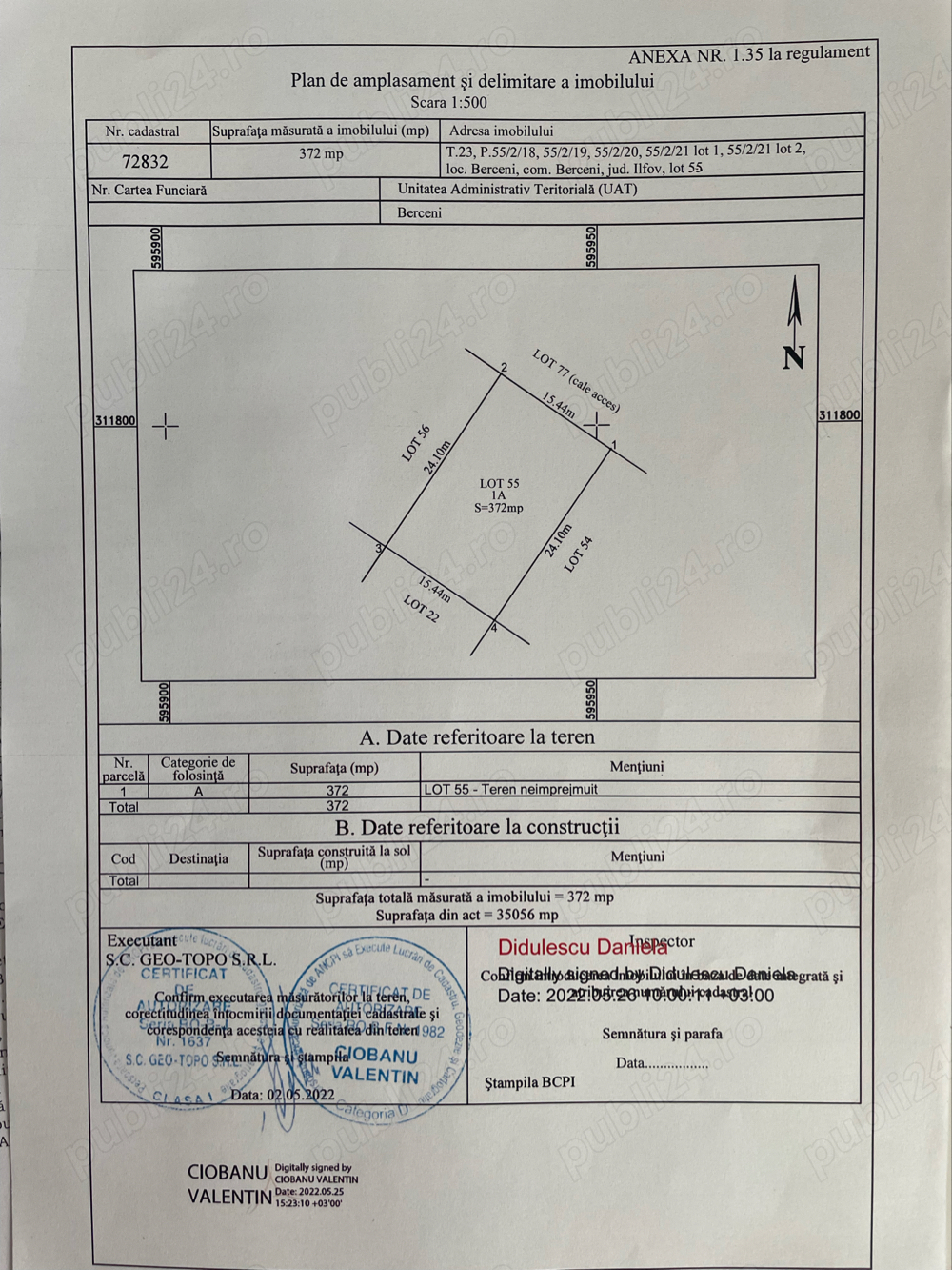 Teren de vânzare în Berceni, Ilfov 372 mp 27.500 EUR