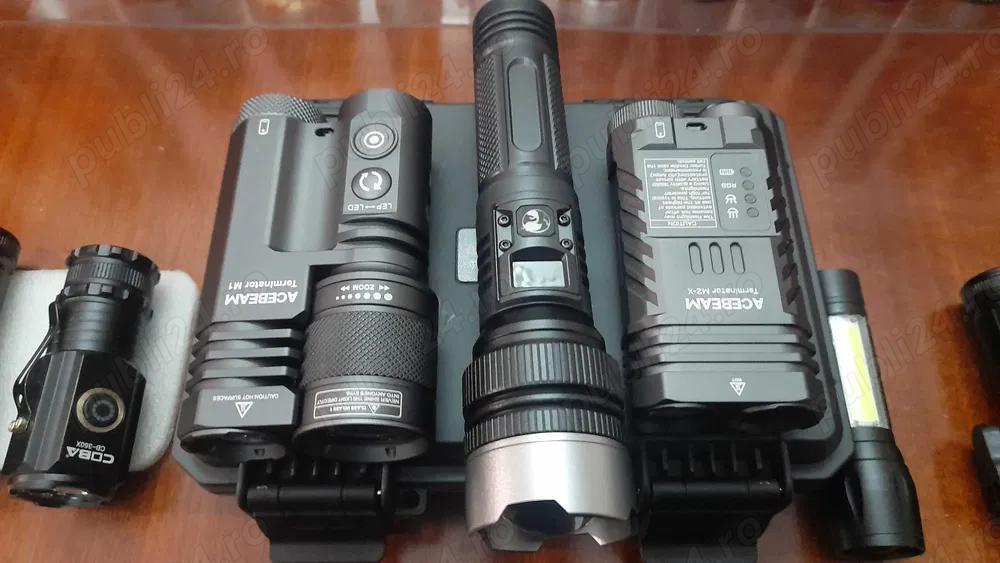 Lanterne led tip laser alb puternice acumulator 18650 afisaj zoom raza 600metri ,noi sigilate