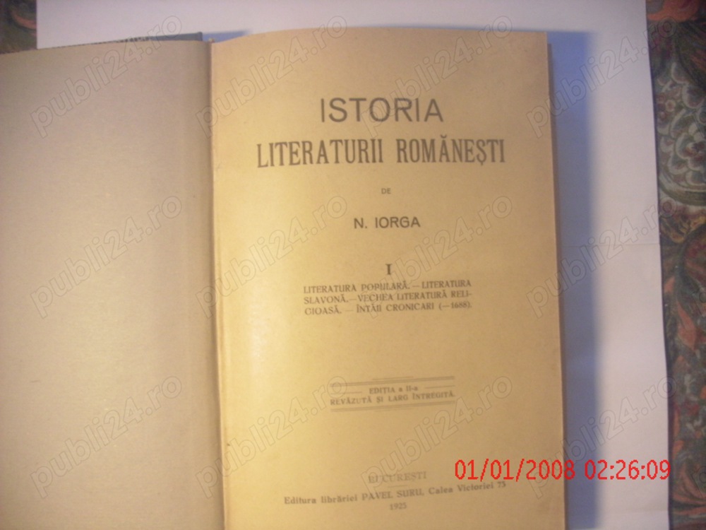 Istoria  Literaturii Romanesti de N. Iorga.