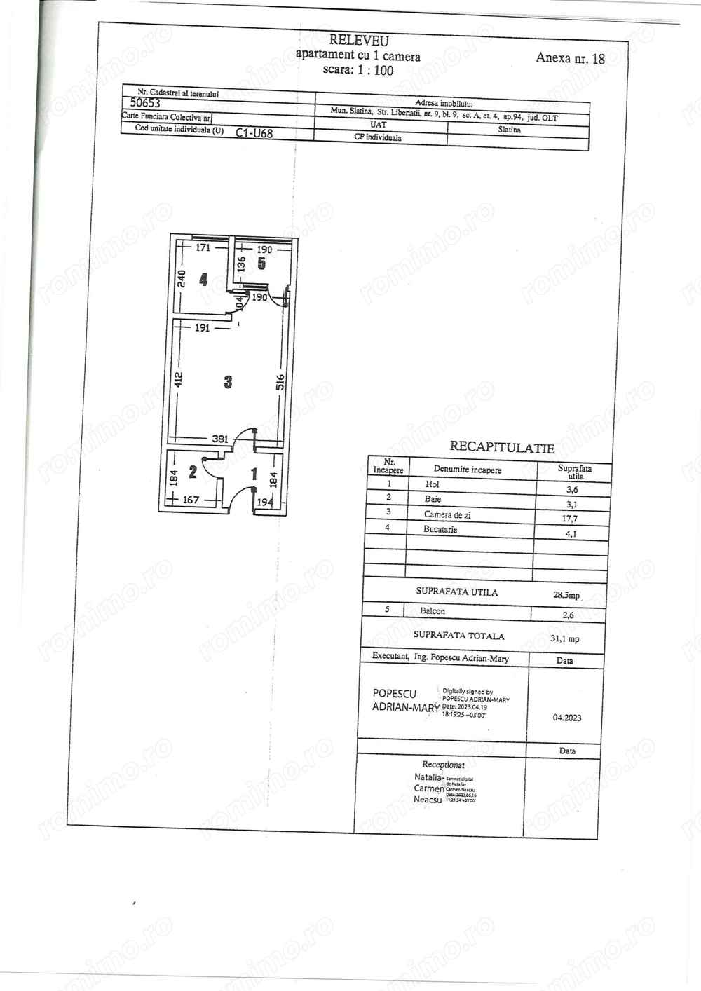 1 cam. etaj 1, 32mp, utilata+mobilata, str. Libertatii - ultracentral