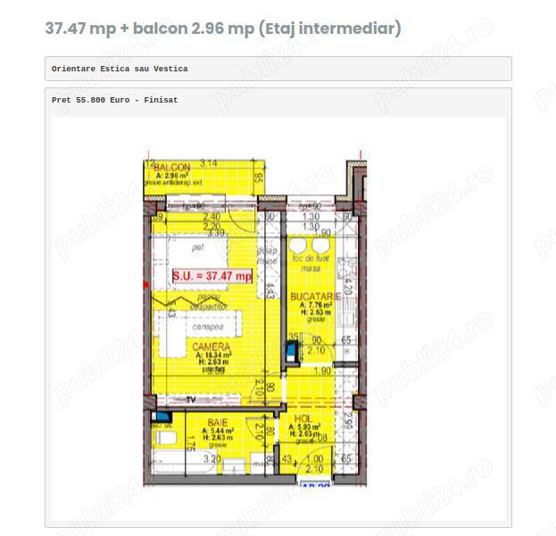 Apartament cu 1 camera de vanzare zona Terra Floresti, FINISAT