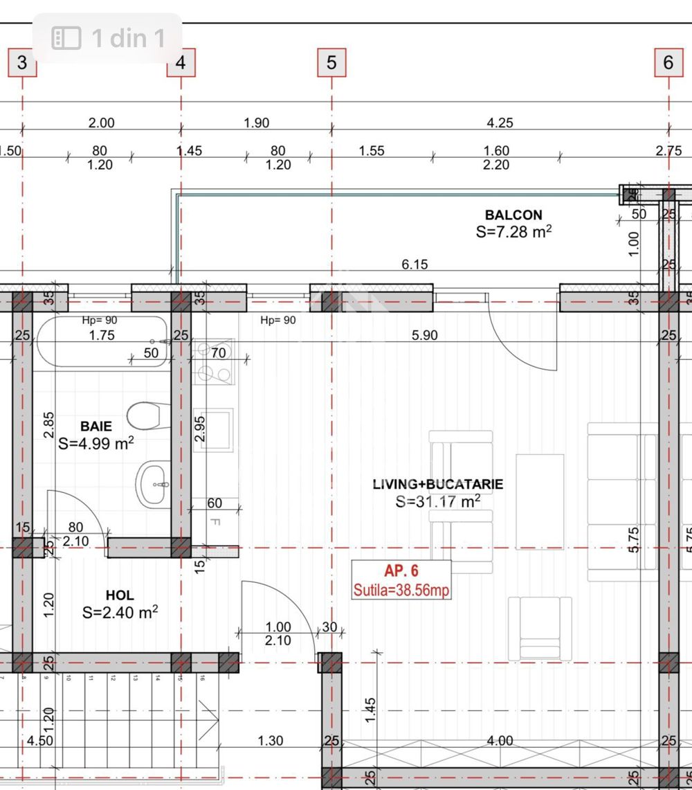 Apartament cu 1 camera, semidecomandat, etaj 2, zona Lidl din Giroc