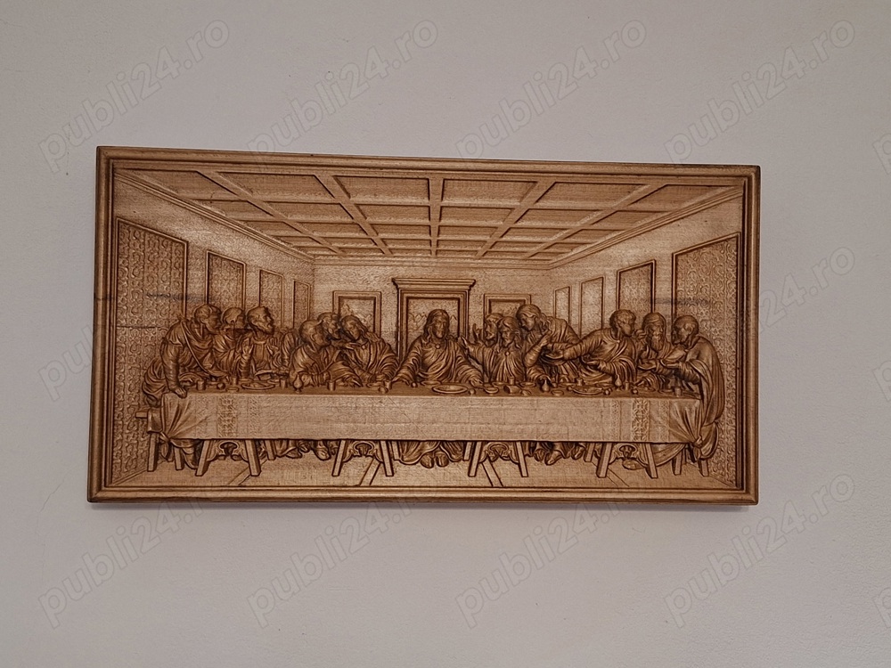 Tablou sculptat in lemn de tei- Cina cea de taină