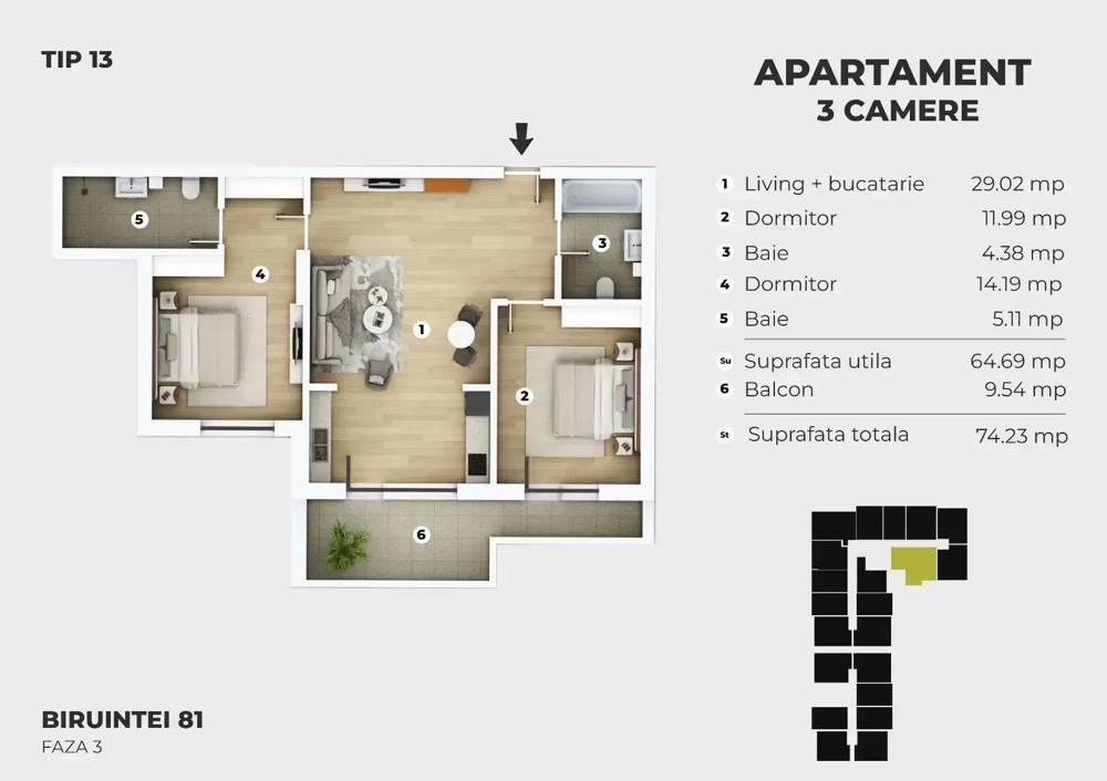 Apartament 3 camere