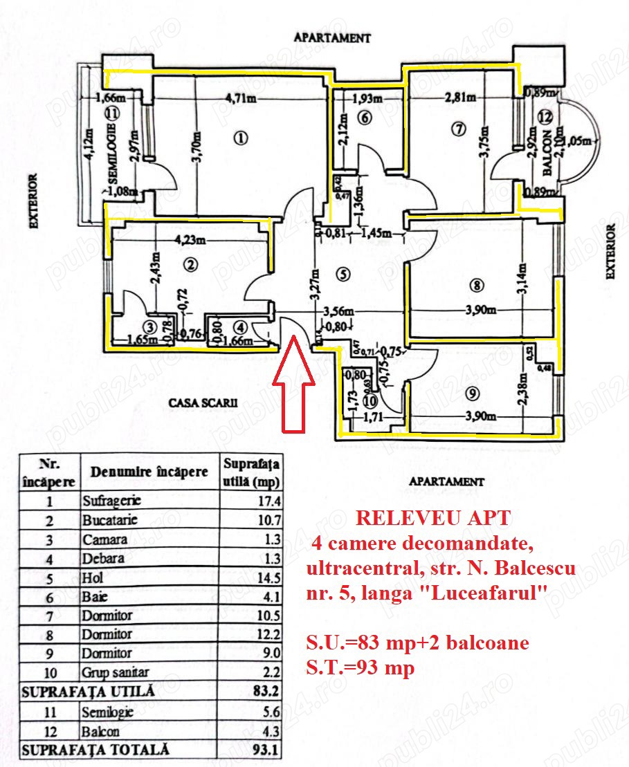 Vânzare ap 4 camere Bacău