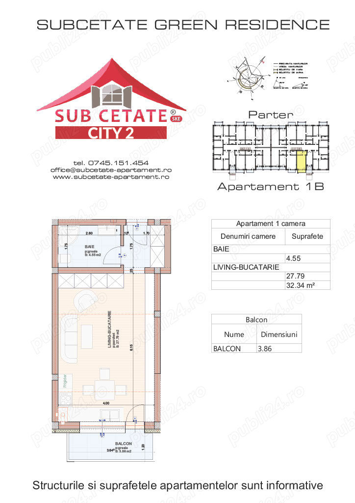 Garsoniera, 32 mp, parter, Subcetate City 2, Sânpetru, Brasov, direct DEZVOLTATOR.