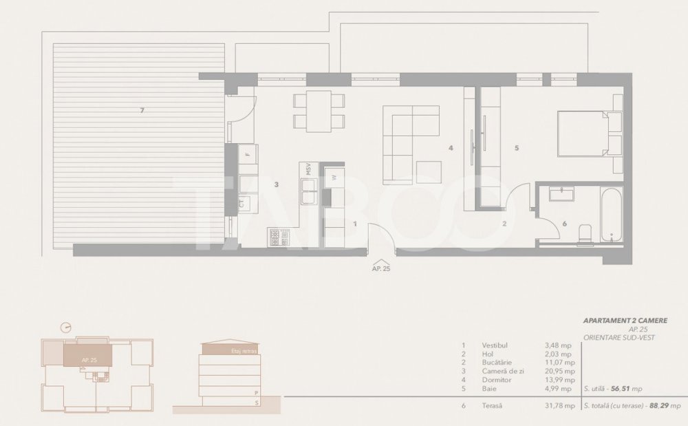 Penthouse de vanzare 57 mp utili terasa 32 mp zona Turnisor Sibiu