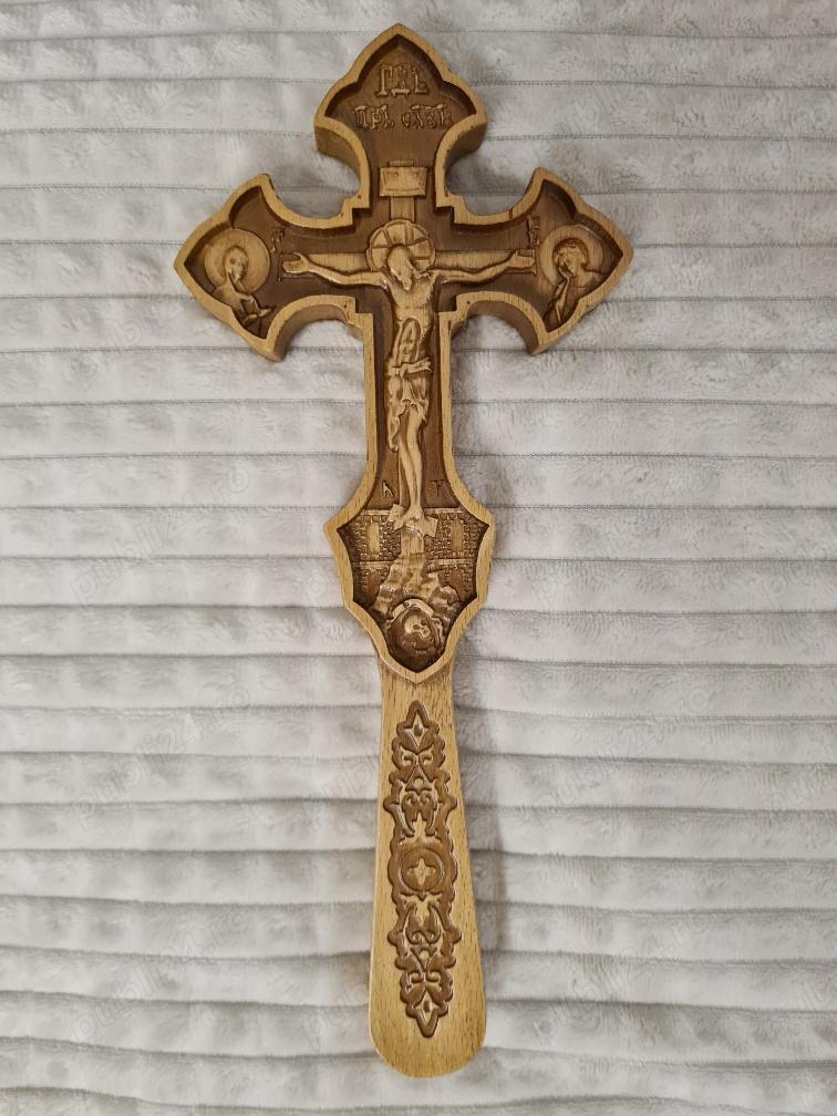 Cruce Binecuvantare Lemn,Metalica Emailata Relief 3 D