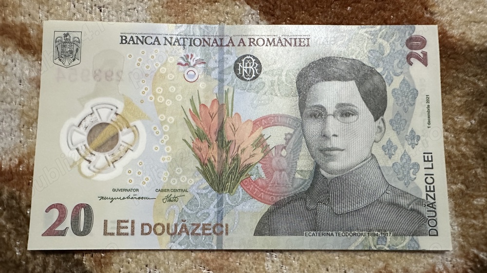 Bancnota 20 Lei Ecaterina Teodoroiu 