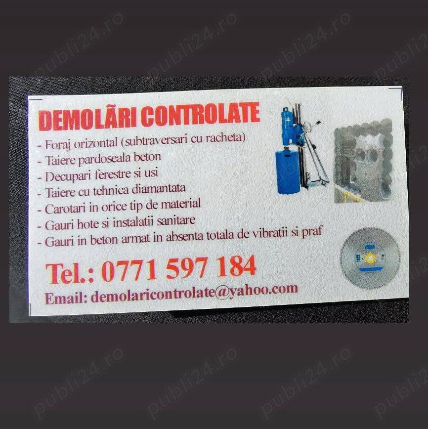 Tăieri betoane , Carotări, Subtraversări Orizontale, Demolări Controlate 