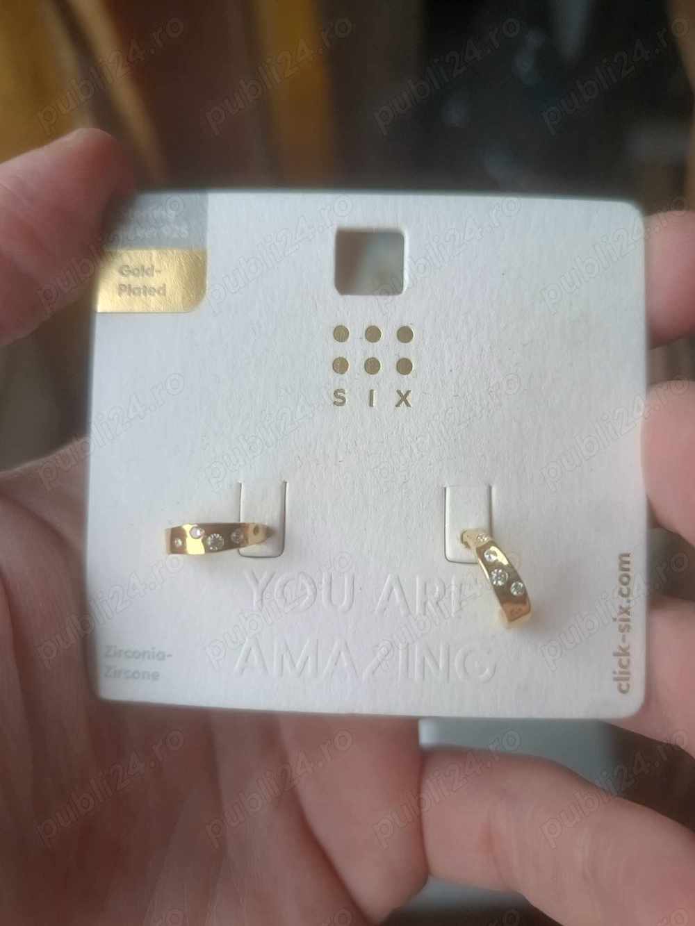 Cercei Argint Gold Plated Sterling Silver 925 Cubic Zirconia Dangle Hoop Earrings