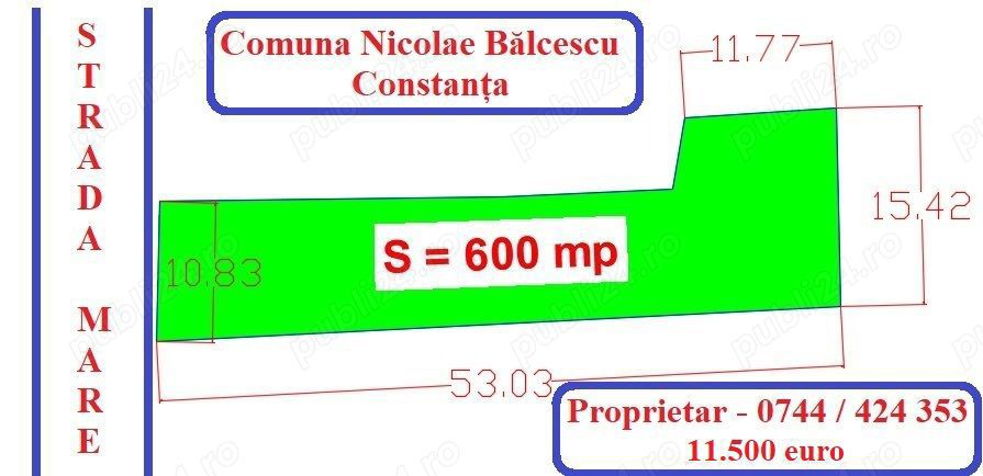 Teren Intravilan de Vanzare - 600 mp - Comuna Nicolae Balcescu - Constanta