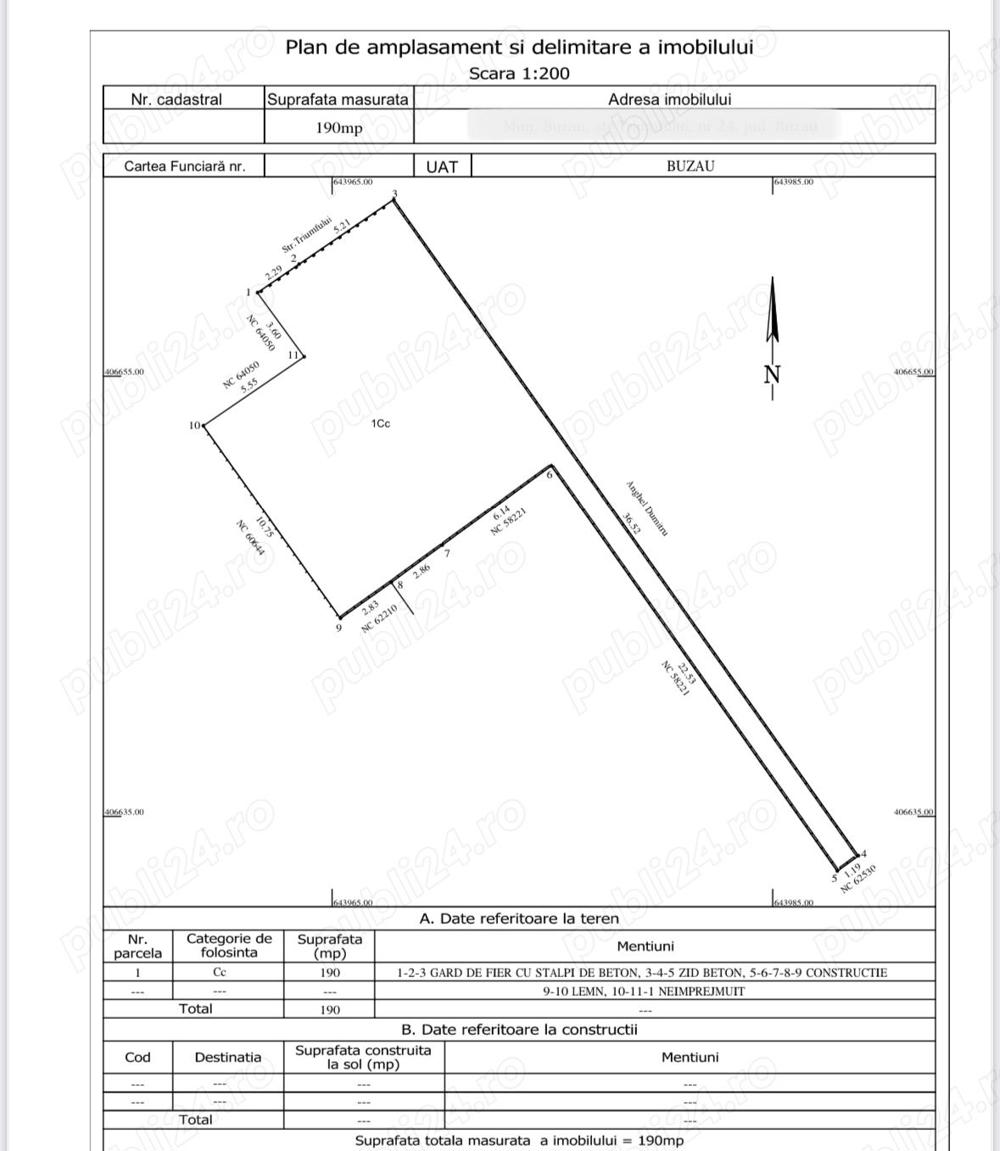 Vând 190 mp teren Triumfului 24