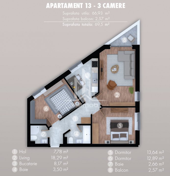 Solstitiului 3 camere decomandat cu 2 bai.