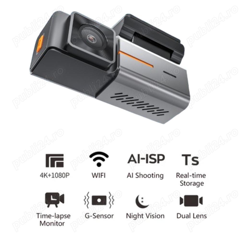 Camera dvr de bord  4k dubla, wifi, HD night vision, control APP, unghi mare de vizualizare