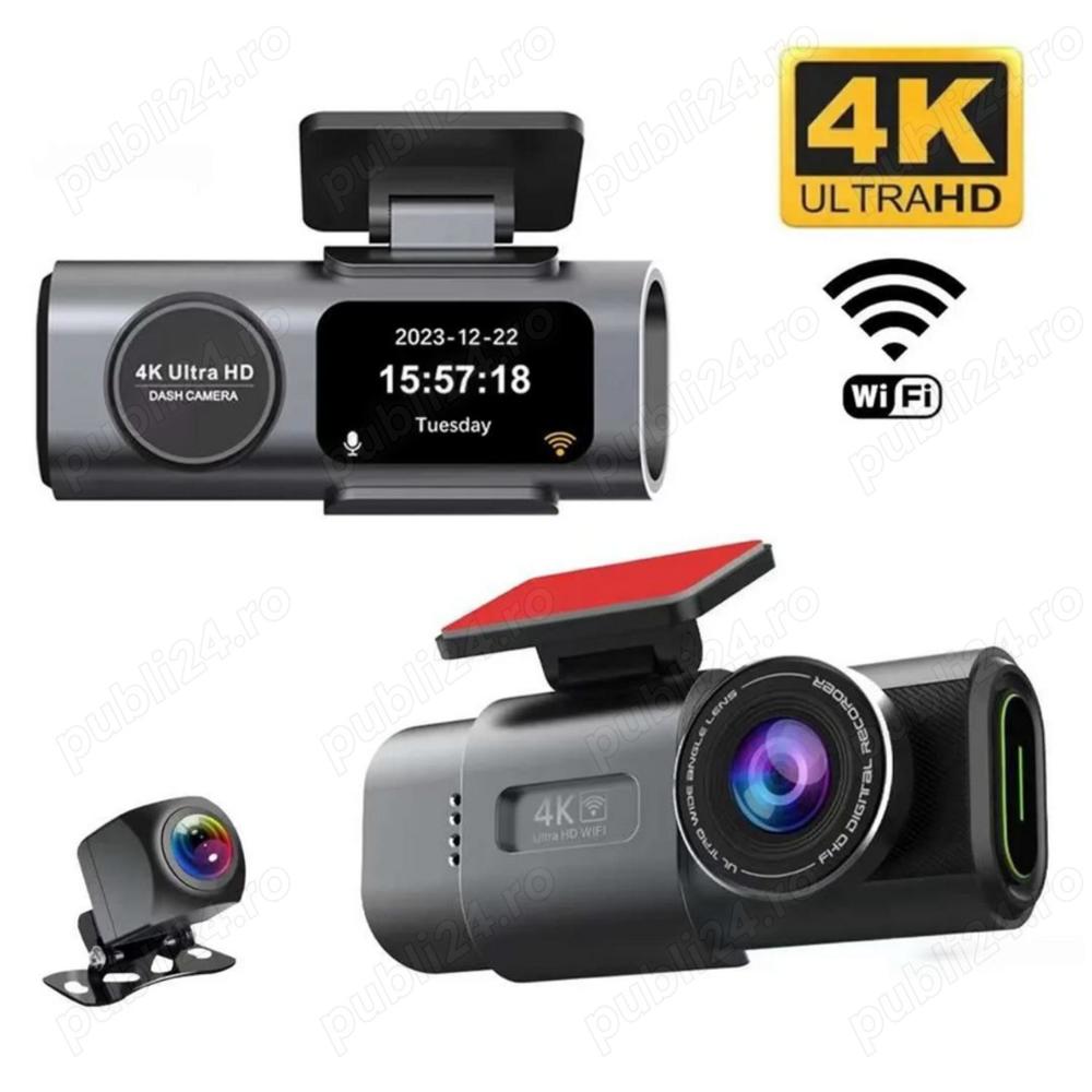 Camera dvr de bord  4k dubla, wifi, EDR, G senzor, HD night vision, detectie mobila, iOS si Android