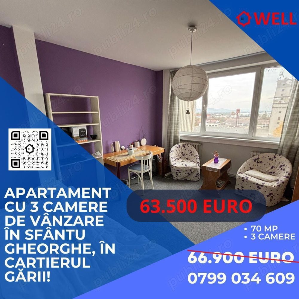 Apartament cu 3 camere de vânzare în Sfântu Gheorghe, în cartierul Gării!