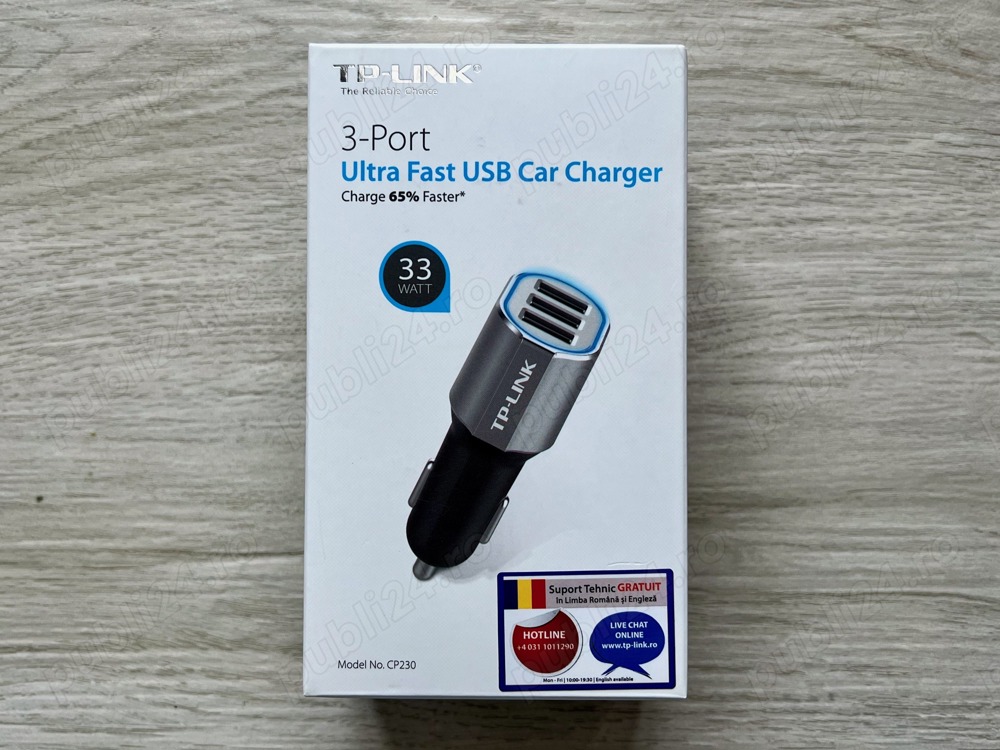 TP-LINK CP230 - Incarcator auto 33W cu 3 porturi USB incarcare rapida