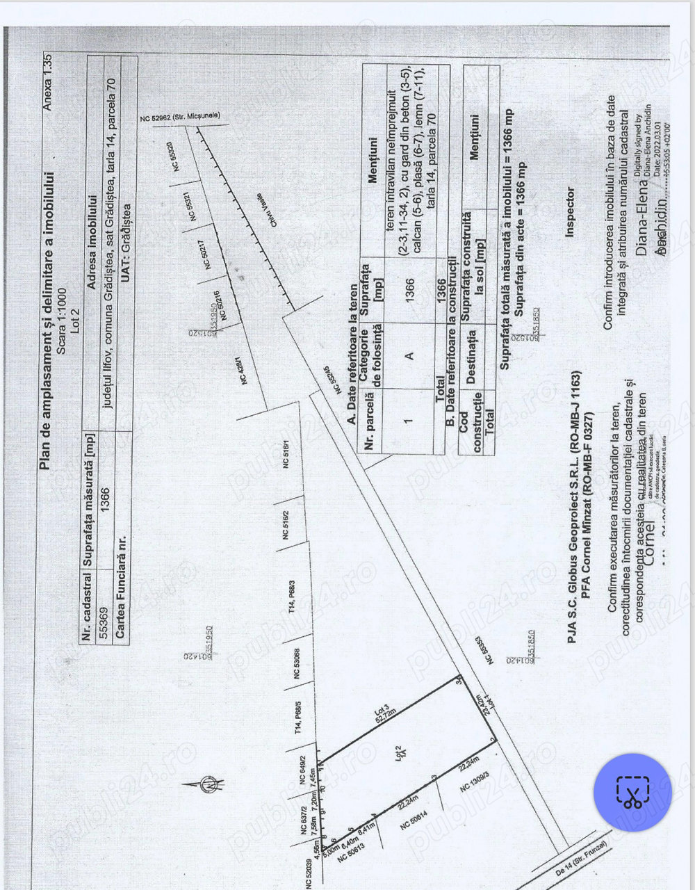 teren 1462 mp, localitatea Moara Vlasiei Gradistea