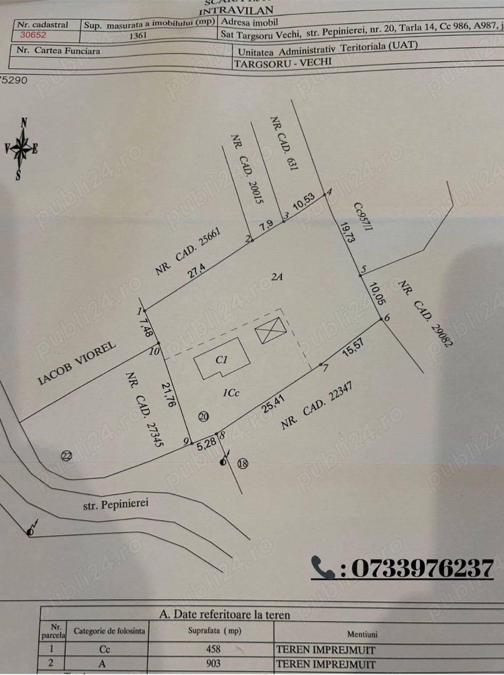 Teren intravilan 1361 mp liber de construit ,se vinde partial sau integral