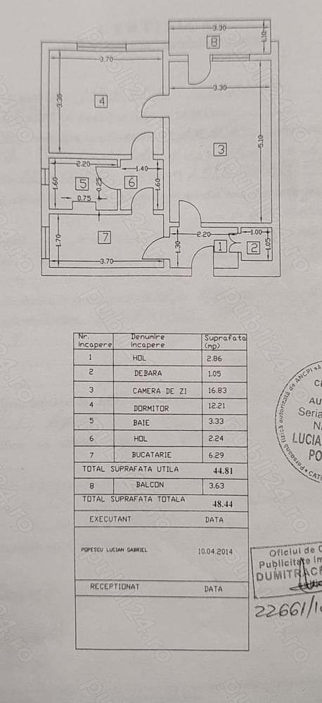 Apartament 2 ca nerenovat, in centru, cu centrala termica pe gaz, et. 1 din 3, intrarea Libertății,